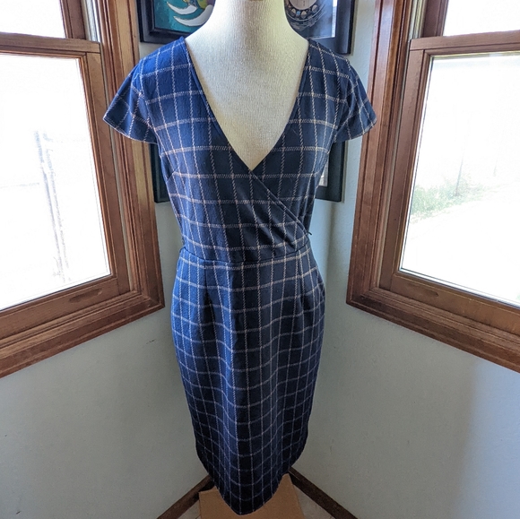 ModCloth Navy Plaid for Good Lecture Sheath Midi Dress with Pockets Size Large - Picture 3 of 7